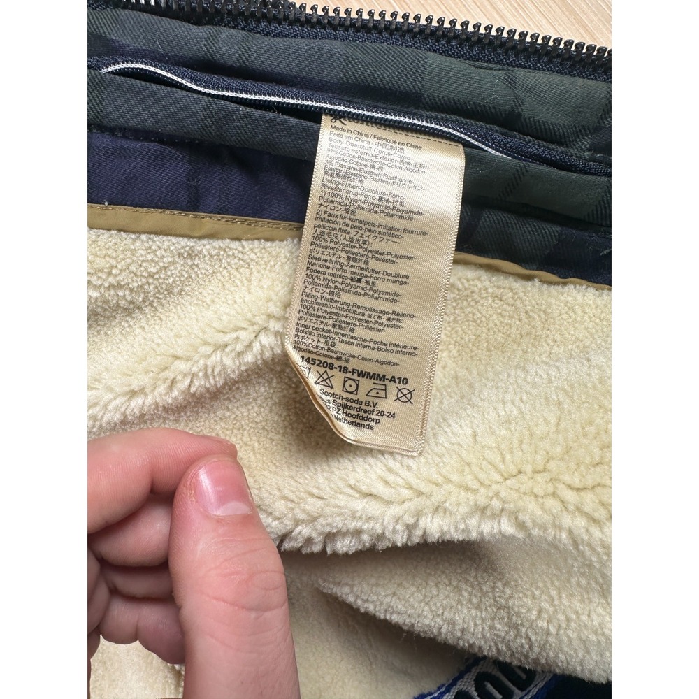 Scotch & Soda Parka Jacket Mens Large Blue Green Plaid Sherpa Lined Travel Light - Picture 12 of 16